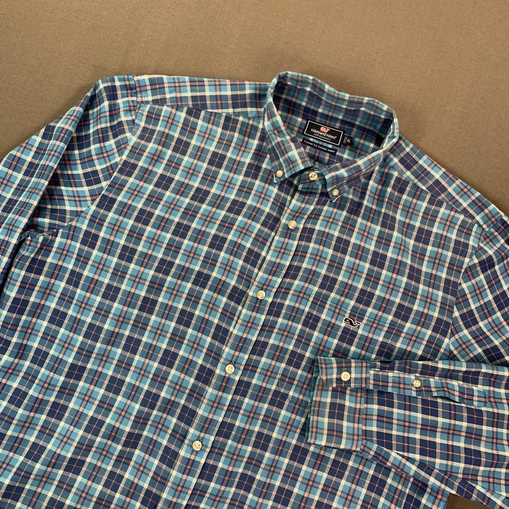 Vineyard Vines Shirt Men XL Blue Plaid Performance Classic Fit‎ Tucker Long SLV